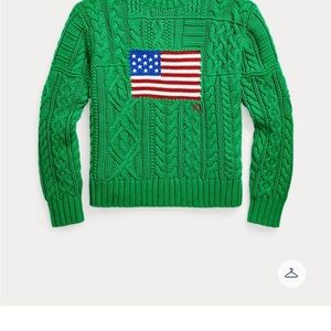 Polo by Ralph Lauren Green Cable Knit Sweater with Flag Patch